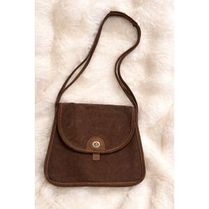 Wild Duck Brown Canvas Crossbody Shoulder Bag Purse Flap Turn Lock Vintage